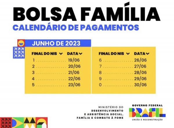  Calendário de junho do programa Bolsa Família.(Imagem:MDS/Gov.BR)