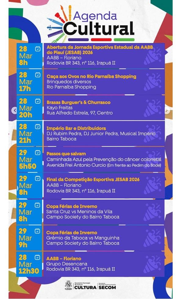 Fim de semana em Floriano promete música, cultura e lazer para todos os públicos.(Imagem:Reprodução/Instagram)