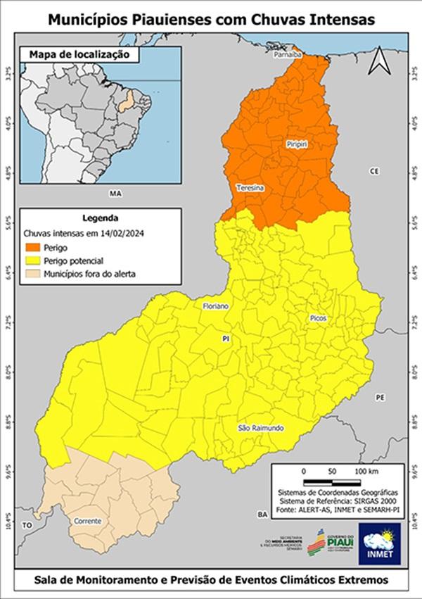 Municípios piauienses com chuvas intensas(Imagem: Semarh )