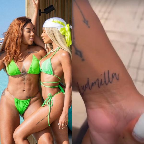 Brunna Gonçalves, mulher de Ludmilla, faz tatuagem com nome da cantora no pulso(Imagem:Reprodução)