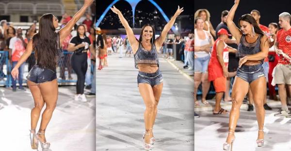 Viviane Araujo dá show em ensaio do Salgueiro de shortinho com pernão à mostra.(Imagem:Brazil News)