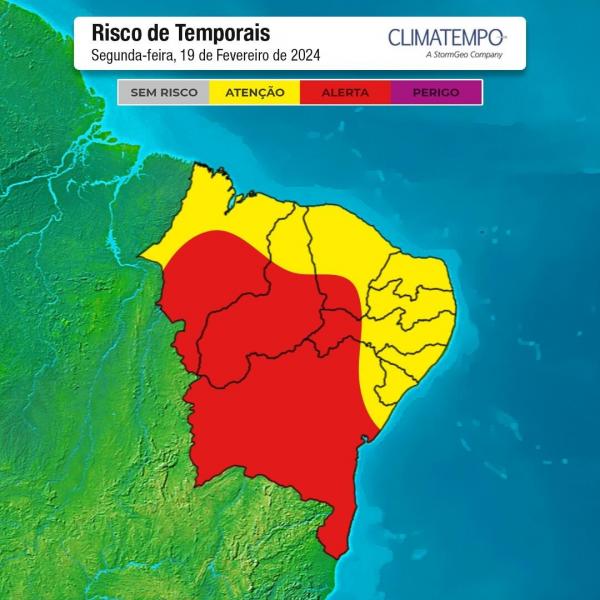Piauí tem previsão de temporais com acumulados de chuvas podendo chegar aos 250 milímetros.(Imagem:Reprodução/Climatempo)
