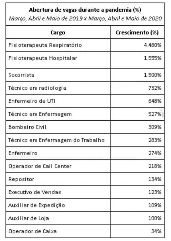 Cargos com aumento de vagas durante a pandemia, segundo a Catho.(Imagem:Divulgação)