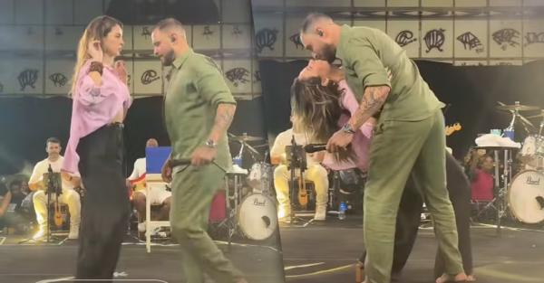 Diogo Nogueira e Paolla Oliveira dão beijão durante show do cantor.(Imagem:Instagram)