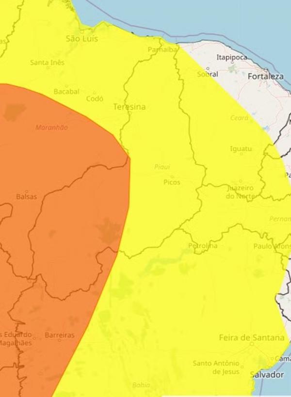 Piauí tem alertas amarelo e laranja para chuvas nesta sexta (9).(Imagem:Reprodução/ Site Inmet)