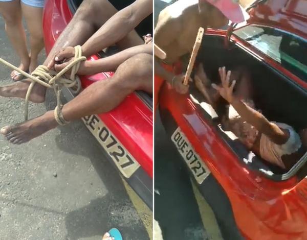 Travesti é amarrada dentro de porta malas e agredida diante de Guardas Municipais de Teresina(Imagem:Reprodução)