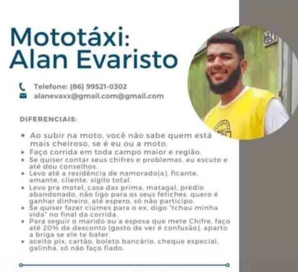 Flagrante de suposta traição motiva mototaxista a inovar na divulgação no Piauí.(Imagem: Reprodução/Redes Sociais )