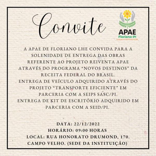 APAE de Floriano realiza solenidade referente ao projeto 