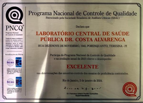 Dos 27 Lacens do Brasil, 14 atingiram a excelência pelo PNCQ, dentre eles, o do Piauí.(Imagem:Divulgação)