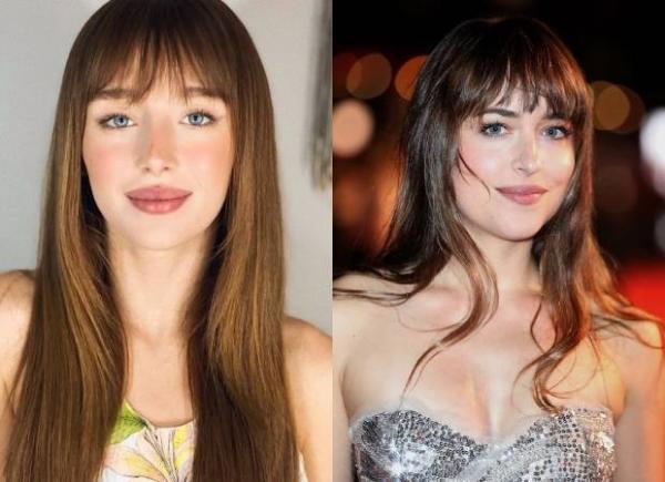 Duda Reis e Dakota Johnson: fãs comparam atrizes.(Imagem: Reprodução/Instagram // Getty Images)