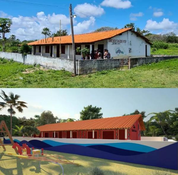  Projeto de escola no litoral do Piauí: antes e depois.(Imagem:Arquivo Pessoal )