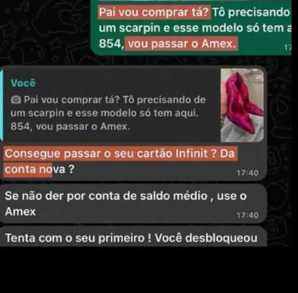 Print da conversa entre Larissa Manoela e o pai sobre compra de sapato.(Imagem:Reprodução)