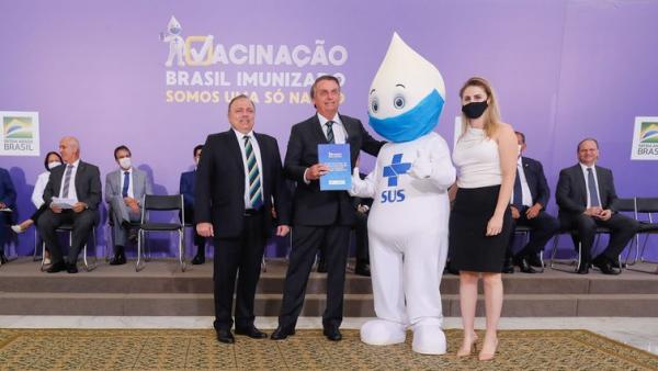 O Presidente Jair Bolsonaro, participa do lançamento do Plano Nacional de Operacionalização da Vacinação Contra a Covid-19. (Imagem: Isac Nóbrega/PR)