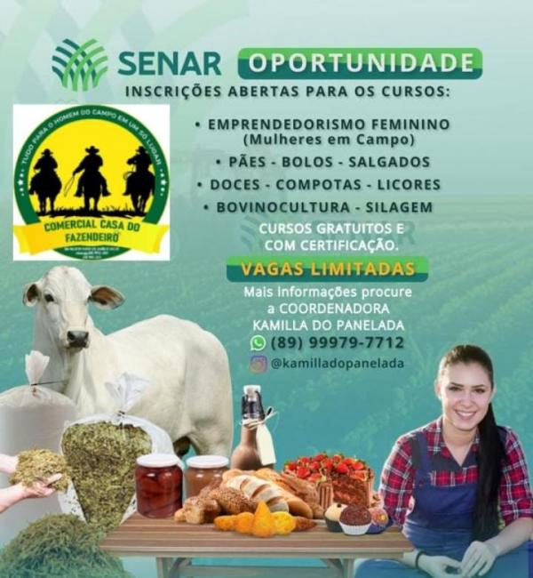 Em parceria com a Casa do Fazendeiro, SERNAR oferece cursos gratuitos em Barão de Grajaú.(Imagem:Divulgação)