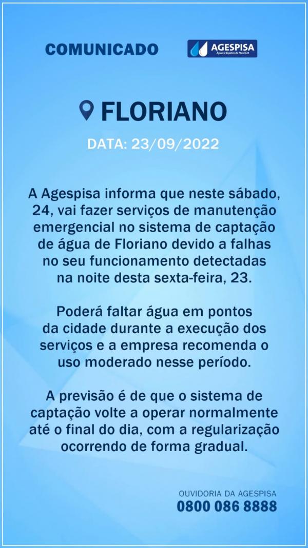 Agespisa comunica suspensão no fornecimento de água neste sábado (24)(Imagem:Divulgação)