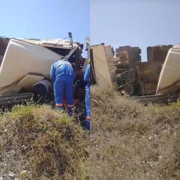 Motorista morre após carreta tombar no Rodoanel de Teresina.(Imagem:Reprodução)