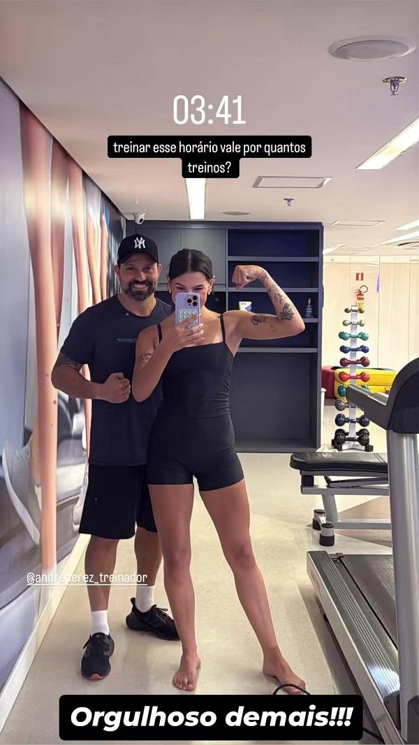 Ana Castela com o persoanl, André Perez, treinando de madrugada.(Imagem:Reprodução/Instagram)