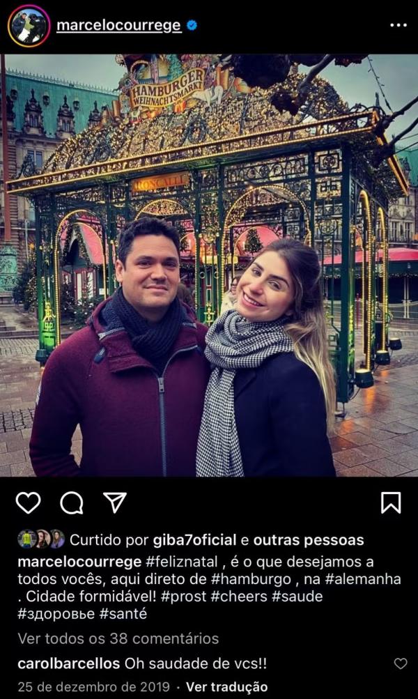 Carol Barcellos comenta post de Marcelo Courrege e Renata Heilborn.(Imagem:Reprodução/Instagram)