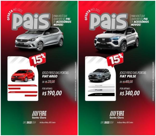 Fiat Santa em Floriano: Celebre o mês dos pais com ofertas imperdíveis em acessórios automotivos.(Imagem:Divulgação)