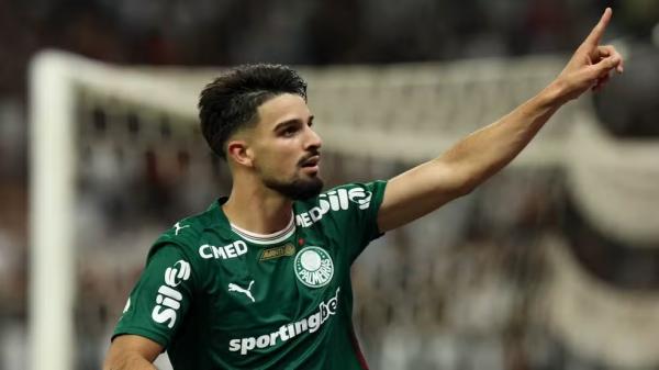 Flaco L&oacute;pez comemora gol do Palmeiras contra Corinthians.(Imagem:Marcos Ribolli)