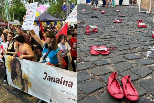 Protesto contra feminicídio homenageia estudante morta e tem calçados vazios no Piauí.(Imagem:Werlley Barbosa/TV Clube)