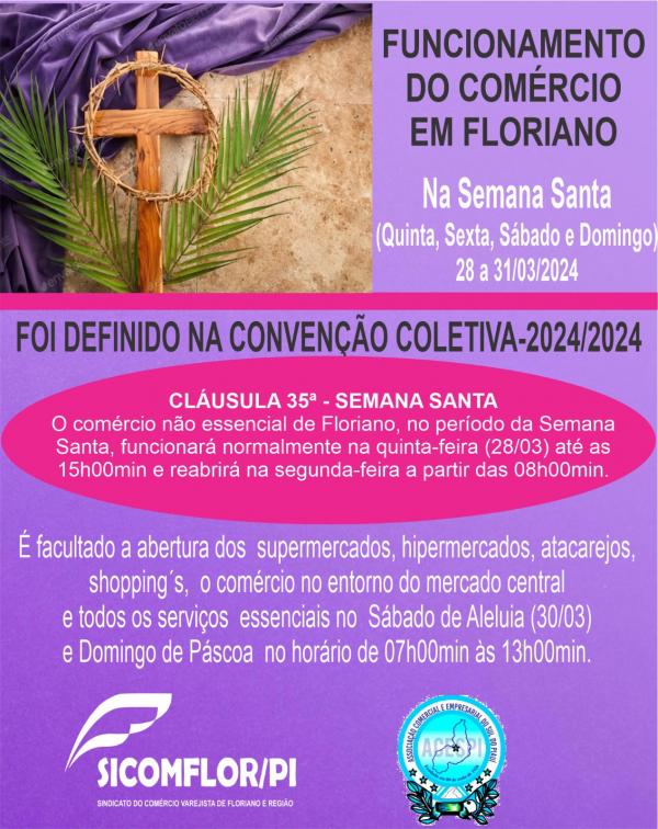 Comércio de Floriano terá horários especiais durante a Semana Santa de 2024.(Imagem:Divulgação)