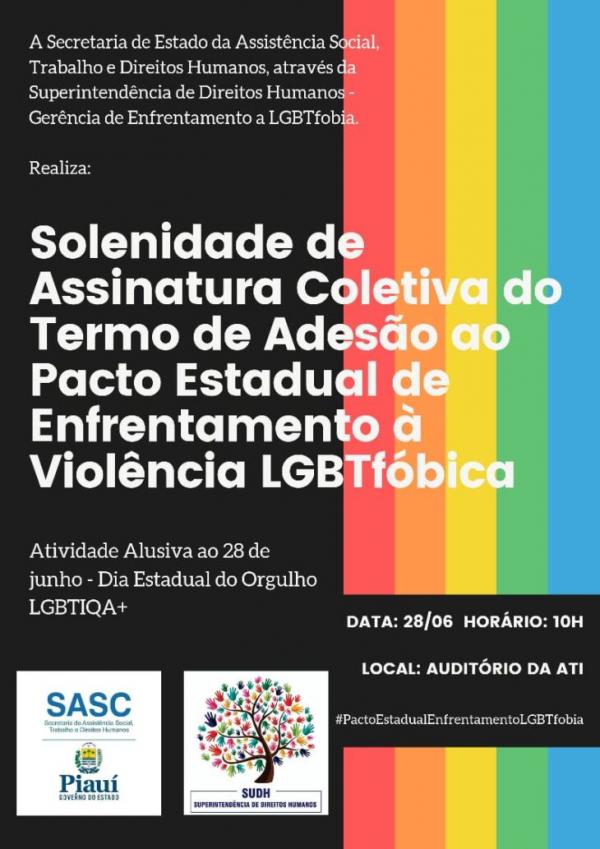 Pacto Estadual de Enfrentamento à Violência LGBTFóbica será assinado nesta segunda (28).(Imagem:Divulgação)
