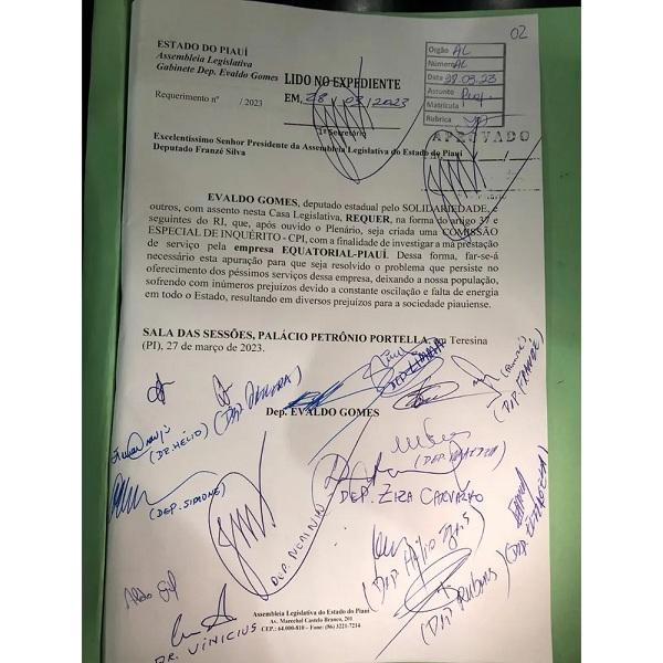  Assembleia Legislativa do Piauí aprova instalação de CPI para investigar concessionária de energia elétrica do estado.(Imagem: Divulgação )