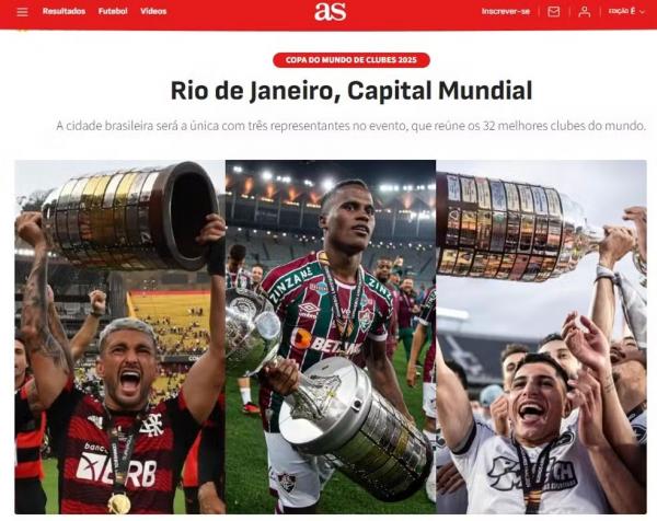 Jornal da Espanha destaca a participação do Rio na Copa do Mundo de Clubes.(Imagem:Reprodução/As)