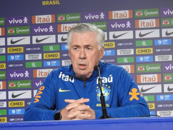 Carlo Ancelotti, técnico da seleção brasileira, em entrevista coletiva.(Imagem:Bruno Cassucci)