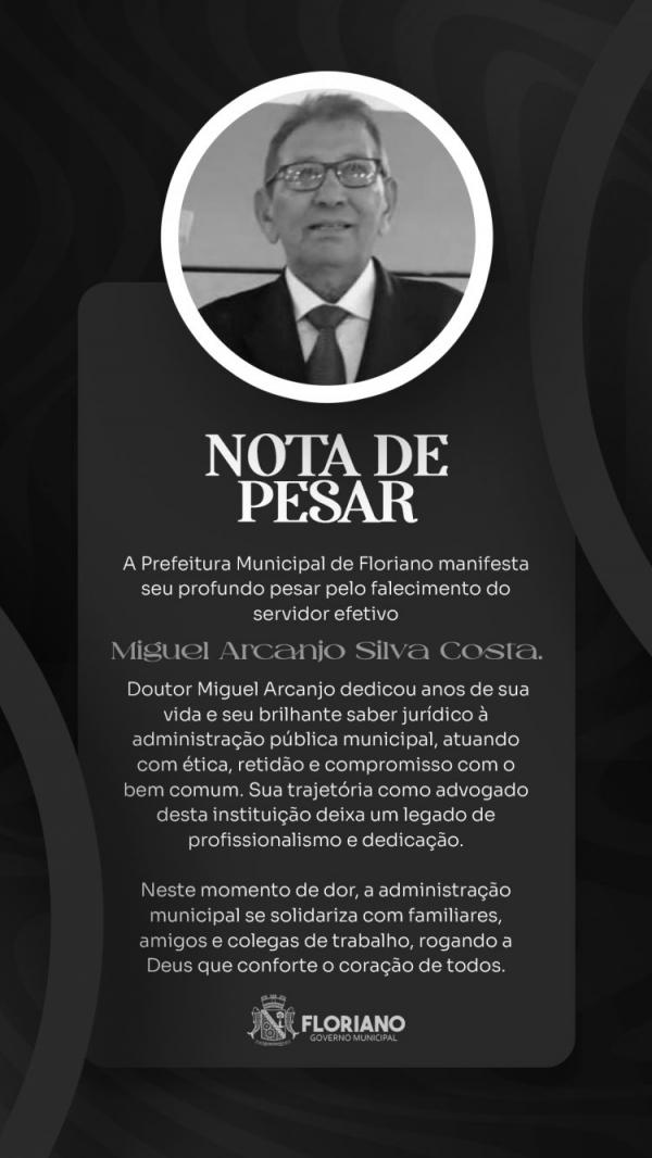 Prefeitura de Floriano decreta luto oficial pelo falecimento do servidor advogado Miguel Arcanjo.(Imagem:Secom)