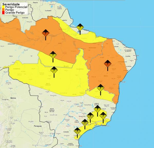 Piauí continua em alerta laranja para chuvas fortes e ventos intensos.(Imagem:Reprodução/Inmet)