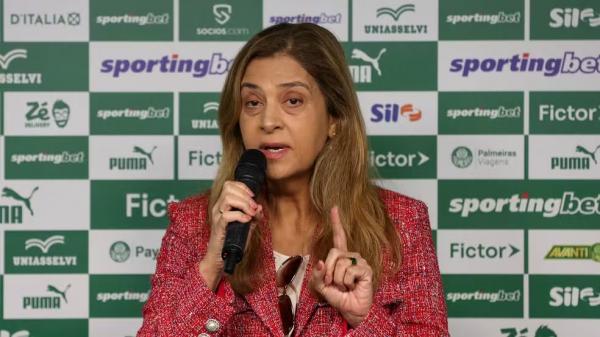 Leila Pereira durante apresentação de Khellven no Palmeiras.(Imagem: Cesar Greco)