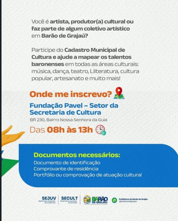 Barão de Grajaú promove Cadastro Municipal de Cultura para mapear talentos locais(Imagem:Reprodução/Instagram)