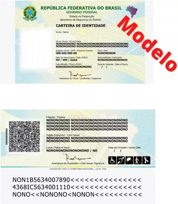 Novo modelo da carteira de identidade anunciado pelo governo federal.(Imagem:MJ/Divulgação)