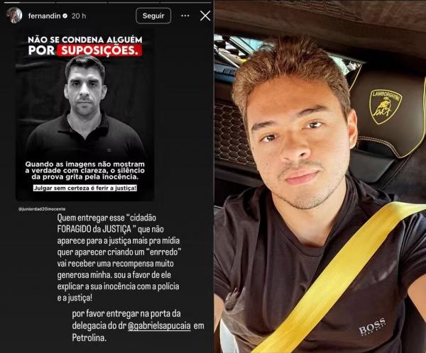 Empresário Fernandin OIG fez publicação oferecendo recompensa a quem fornecer informações sobre foragido.(Imagem: Reprodução)
