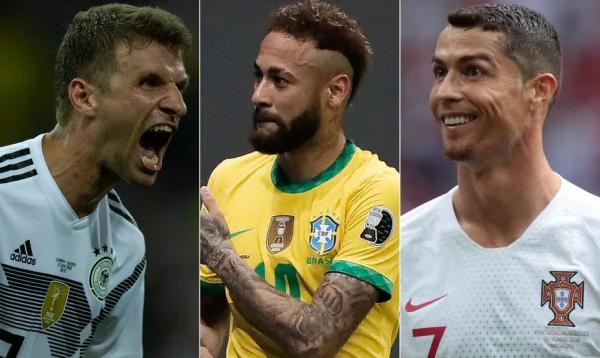 Muller, Neymar e Cristiano Ronaldo estão na lista dos jogadores com mais gols em Copas.(Imagem:Alexandre Cassiano / Marcelo Theobald / Pablo Jaco)