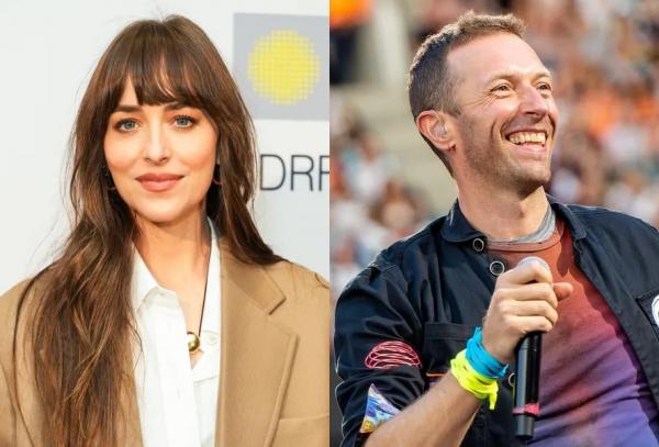 Dakota Johnson e Chris Martin (Imagem:Getty Images/ Wikipedia)