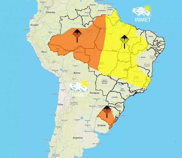 Piauí em alerta amarelo para chuvas intensas.(Imagem:Reprodução/Inmet)
