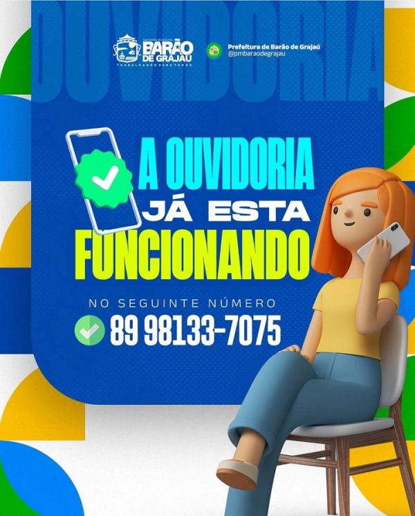 Prefeitura de Barão de Grajaú disponibiliza número da Ouvidoria Municipal.(Imagem:Divulgação)