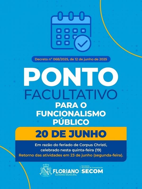 Prefeitura de Floriano decreta ponto facultativo após feriado de Corpus Christi.(Imagem:Reprodução/Instagram)