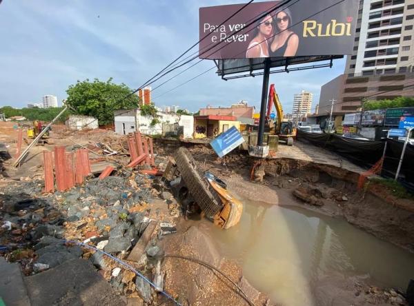 Obra da galeria na Zona Leste de Teresina onde o carro foi arrastado.(Imagem:Anielle Brandão /TV Clube)