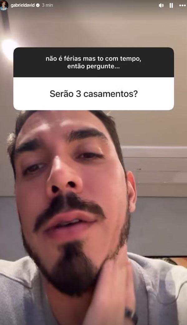 Gabriel David explica festa de casamento.(Imagem:Reprodução/Instagram)