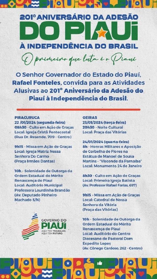 Atividades vão ocorrer entre os dias 22 e 24 de janeiro em Piracuruca e Oeiras.(Imagem:Divulgação)