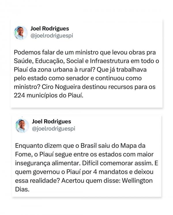 Joel Rodrigues enaltece atuação de Ciro Nogueira como ministro.(Imagem:Reprodução)