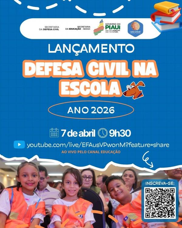 Piau&iacute; lan&ccedil;a Programa Defesa Civil na Escola nesta ter&ccedil;a (7) para fortalecer cultura de preven&ccedil;&atilde;o entre estudantes.(Imagem:Divulga&ccedil;&atilde;o)
