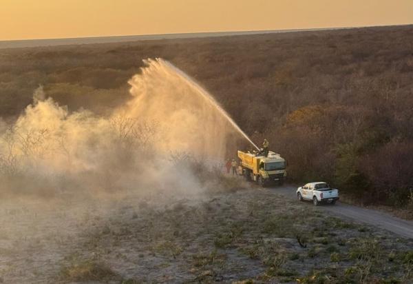 Brigadistas atuam no combate a incêndio no corredor ecológico de São Raimundo Nonato.(Imagem:Ascom Semarh)