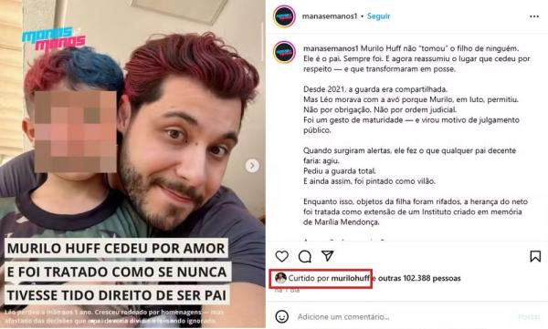 Murilo Huff curtiu post em sua defesa.(Imagem:Reprodução/Instagram)