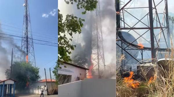 Fogo atinge torre de transmissão e interrompe sinal telefônico em cidade do Piauí.(Imagem:Reprodução)