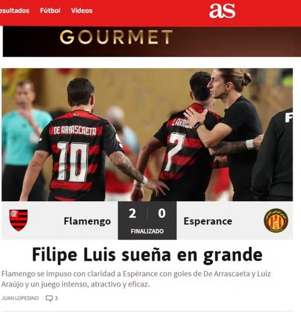 Jornal espanhol destaca em sua capa vitória do Flamengo.(Imagem:Reprodução/As)